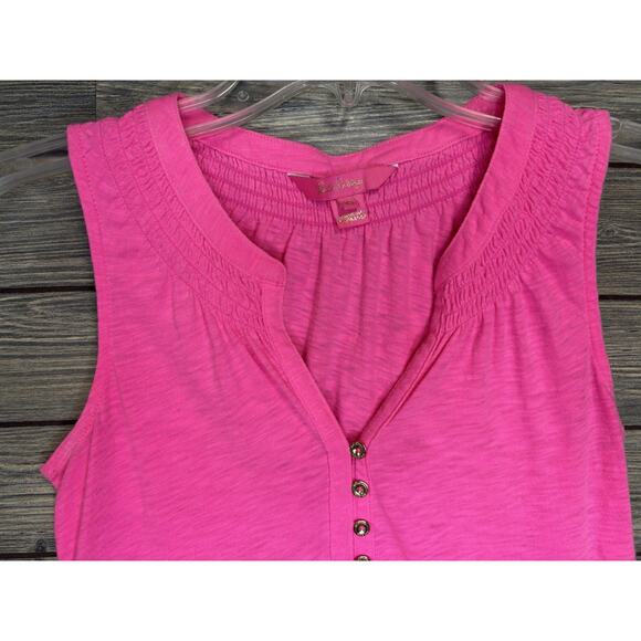 Lilly Pulitzer Womens Bright Pink Split Neck With Button Tank Top Size XSmall - Picture 2 of 7
